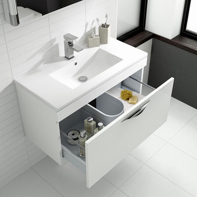 Hudson Reed Memoir 800mm 1 Drawer Wall Mounted Basin & Cabinet - Gloss White - 2 Basin Options Featu