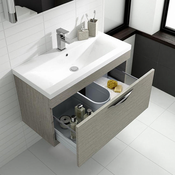 Hudson Reed Memoir 800mm 2 Drawer Floor Mounted Basin & Cabinet - Blonde Oak - 2 Basin Options Stand