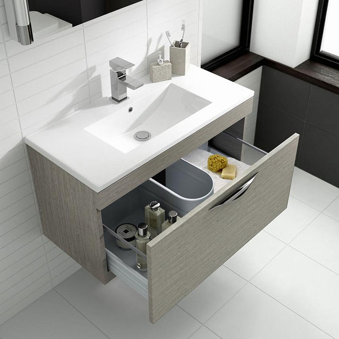 Hudson Reed Memoir 800mm 2 Drawer Floor Mounted Basin & Cabinet - Blonde Oak - 2 Basin Options Featu