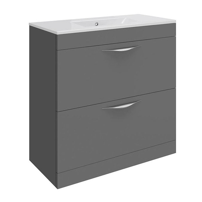 Hudson Reed Memoir 800mm 2 Drawer Floor Mounted Basin & Cabinet - Gloss Grey - 2 Basin Options Large