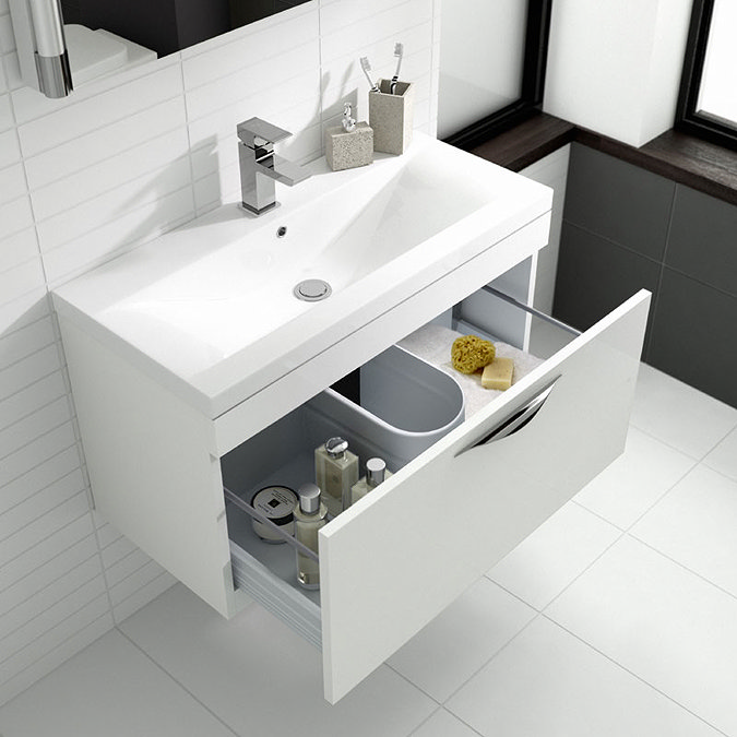 Hudson Reed Memoir Compact 500mm 1 Drawer Wall Mounted Basin & Cabinet - Gloss White - FME037 Profil