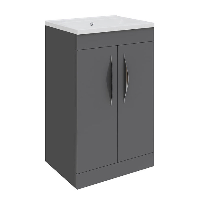 Hudson Reed Memoir Compact 500mm 2 Door Floor Mounted Basin & Cabinet - Gloss Grey - FME031 Large Im