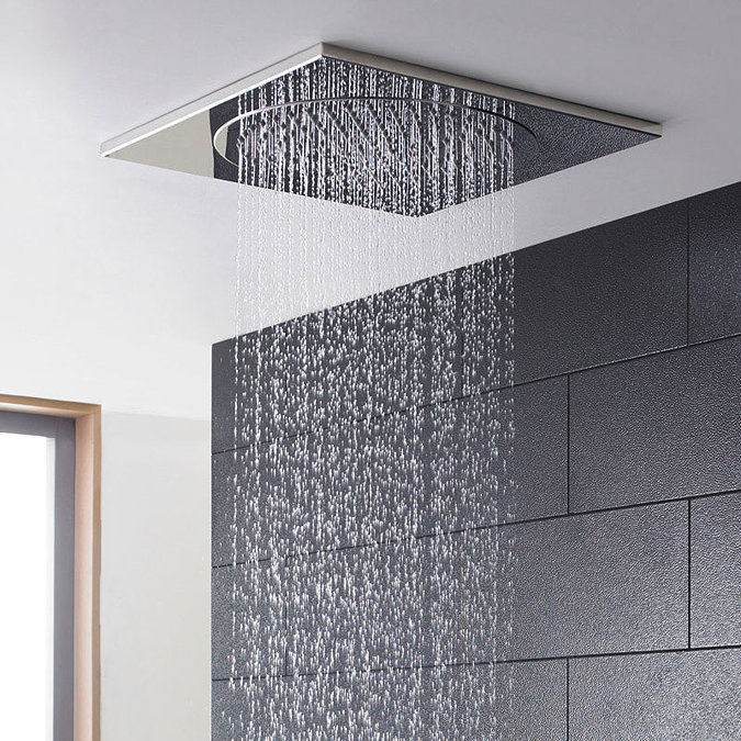 Hudson Reed - Motif Thermostatic Valve with Square Fixed Head and 4 Square Tile Body Jets Standard Large Image