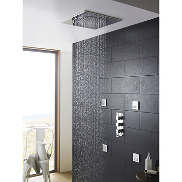 Hudson Reed - Motif Thermostatic Valve with Square Fixed Head and 4 Square Tile Body Jets Profile Large Image