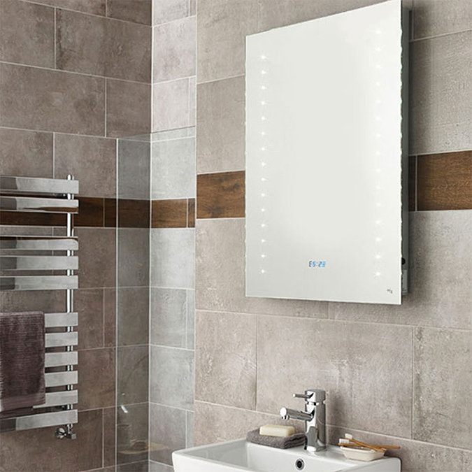 Hudson Reed Panorama Motion Sensor Backlit Mirror w/ Shaving Socket, Digital Clock & De-Mist Pad Feature Large Image