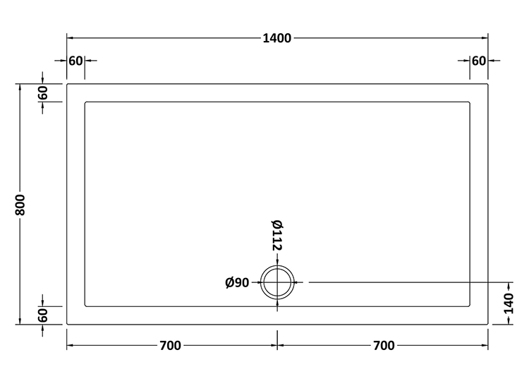 1400 x 800 x 45mm