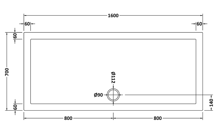 1600 x 700 x 40mm