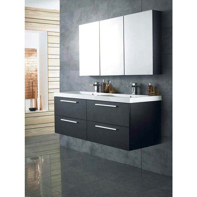 Hudson Reed Quartet Double Basin & Cabinet W1440 x D510mm - Black Wood - RF015 Feature Large Image