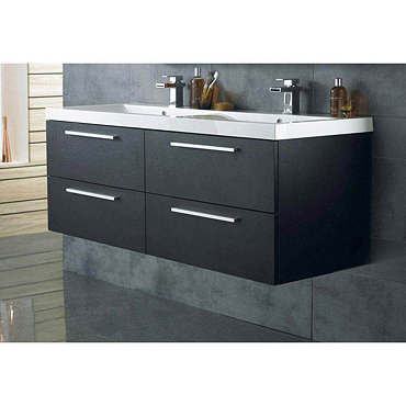 Hudson Reed Quartet Double Basin & Cabinet W1440 x D510mm - Black Wood - RF015 Profile Large Image