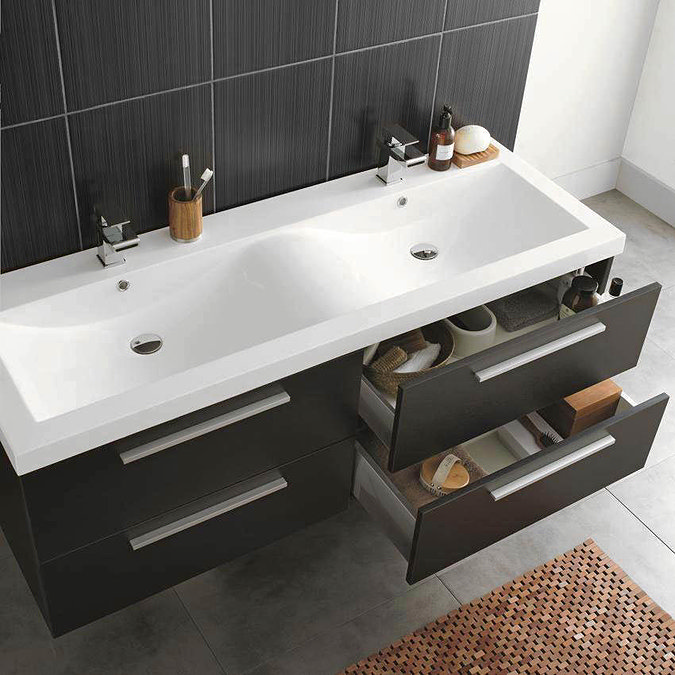 Hudson Reed Quartet Double Basin Vanity Unit - Gloss Black (1440mm Wide)  Profile Large Image