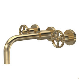 Hudson Reed Revolution Industrial 3TH Wall Mounted Basin Mixer - Brushed Brass - TIW817 Medium Image