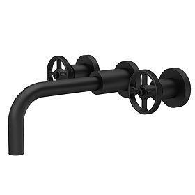  Hudson Reed Revolution Industrial 3TH Wall Mounted Basin Mixer - Matt Black -  TIW417 Large Image