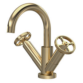 Hudson Reed Revolution Industrial Brushed Brass Mono Basin Mixer with Swivel Spout and Click Clack W