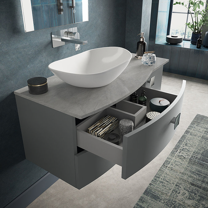 Hudson Reed Sarenna Dove Grey 1000mm Wall Hung Cabinet & Grey Marble Top Profile Large Image