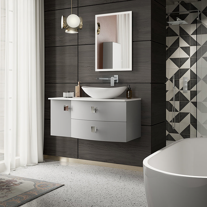 Hudson Reed Sarenna Dove Grey 1000mm Wall Hung Cabinet & White Marble Top Profile Large Image