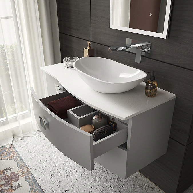 Hudson Reed Sarenna Dove Grey 1000mm Wall Hung Cabinet & White Marble Top Feature Large Image