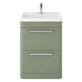 Hudson Reed Solar 600mm Floor Standing Cabinet & Basin - Matt Fern Green - SOL801 Large Image