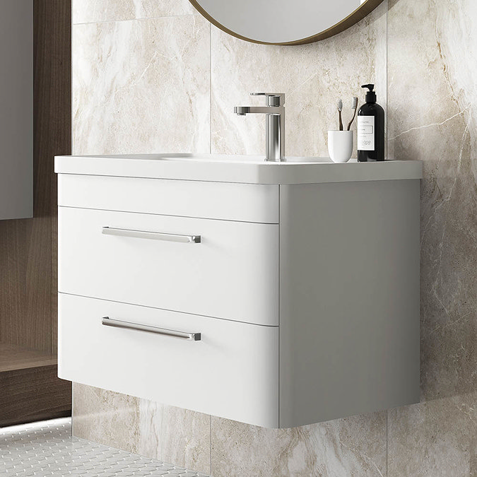 Hudson Reed Solar 800mm Wall Hung Cabinet & Basin - Pure White - SOL104 Profile Large Image