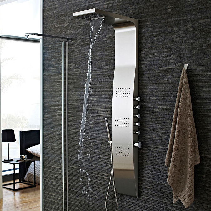 Hudson Reed - Surface Curve Stainless Steel Thermostatic Shower Panel - AS342 Large Image