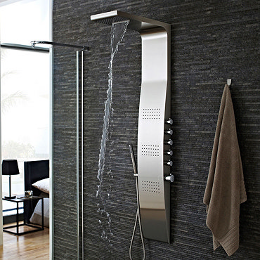 Hudson Reed - Surface Curve Stainless Steel Thermostatic Shower Panel - AS342 Feature Large Image