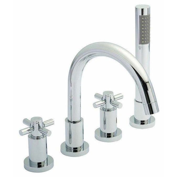 Hudson Reed - Tec Crosshead 4 Tap Hole Bath Mixer with swivel spout, shower kit & hose retainer Larg