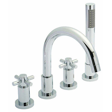 Hudson Reed - Tec Crosshead 4 Tap Hole Bath Mixer with swivel spout, shower kit & hose retainer Prof