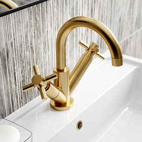 Hudson Reed Tec Crosshead Mono Basin Mixer Tap incl. Swivel Spout & Waste - Brushed Brass