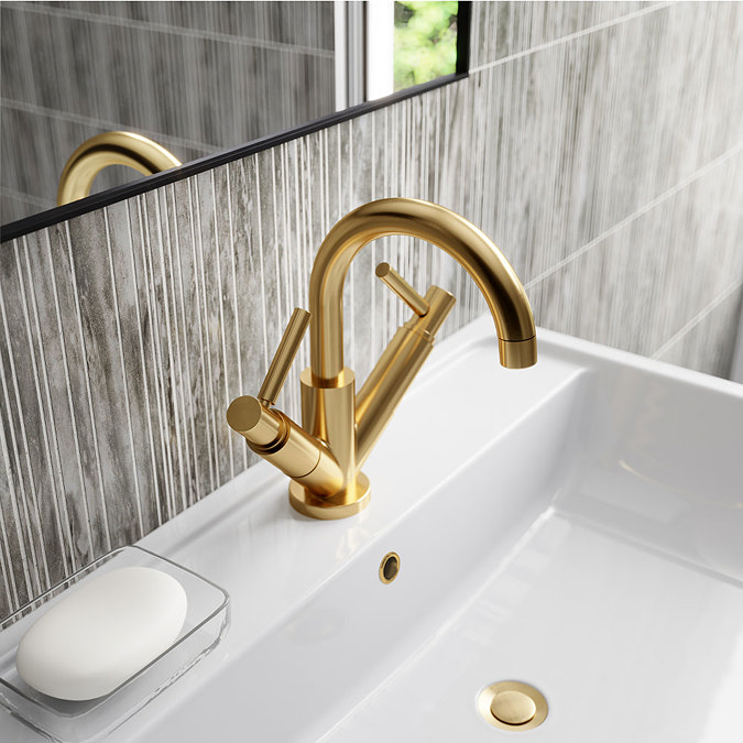 Hudson Reed Tec Lever Mono Basin Mixer Tap inc. Swivel Spout & Waste - Brushed Brass - TEL815  Profi