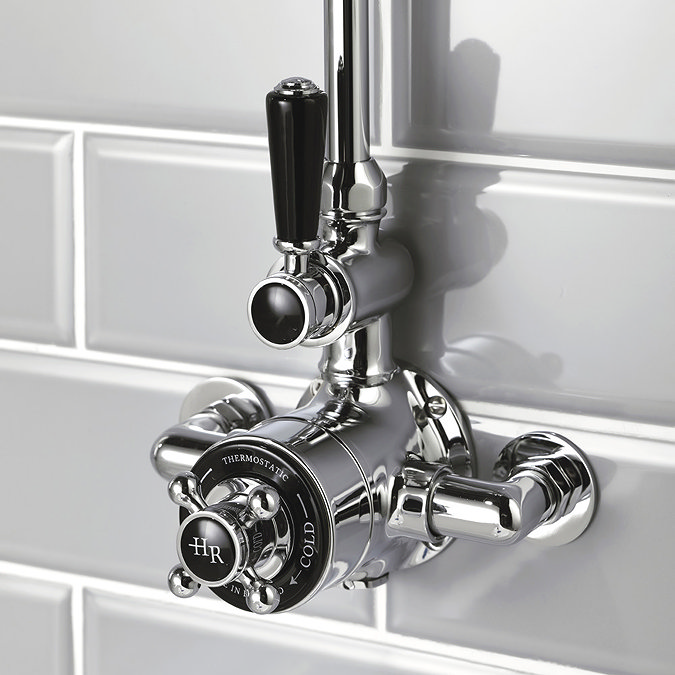 Hudson Reed Topaz Black Exposed Valve Inc. Rigid Riser Kit, Diverter, 8" Shower Rose & Handset  Prof