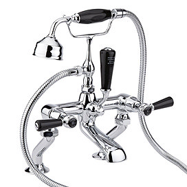 Hudson Reed Topaz Black Lever Deck Mounted Bath Shower Mixer Tap + Shower Kit Large Image