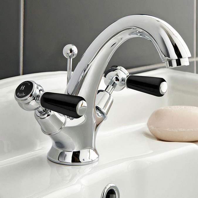 Hudson Reed Topaz Black Lever Mono Basin Mixer Tap + Pop Up Waste  Profile Large Image