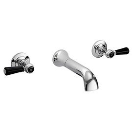 Hudson Reed Topaz Black Lever Wall Mounted Bath Spout and Stop Taps - Chrome Medium Image