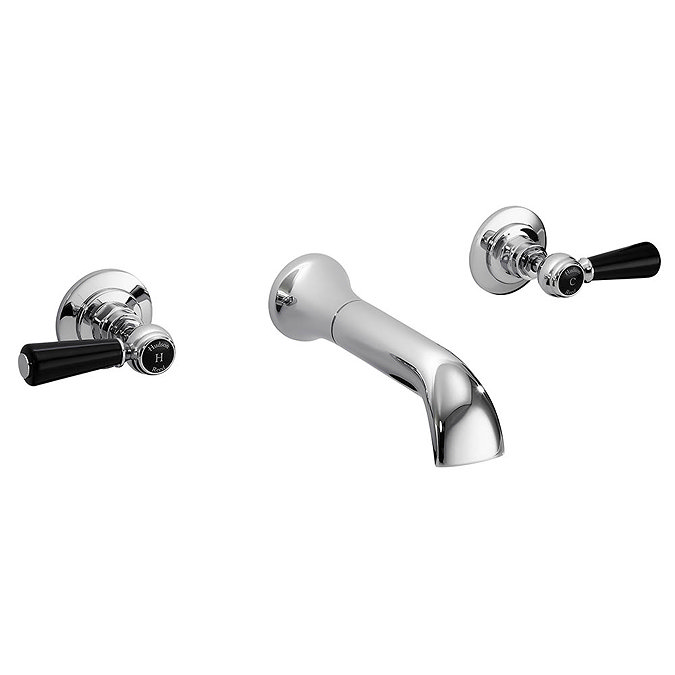 Hudson Reed Topaz Black Lever Wall Mounted Bath Spout and Stop Taps - Chrome Large Image