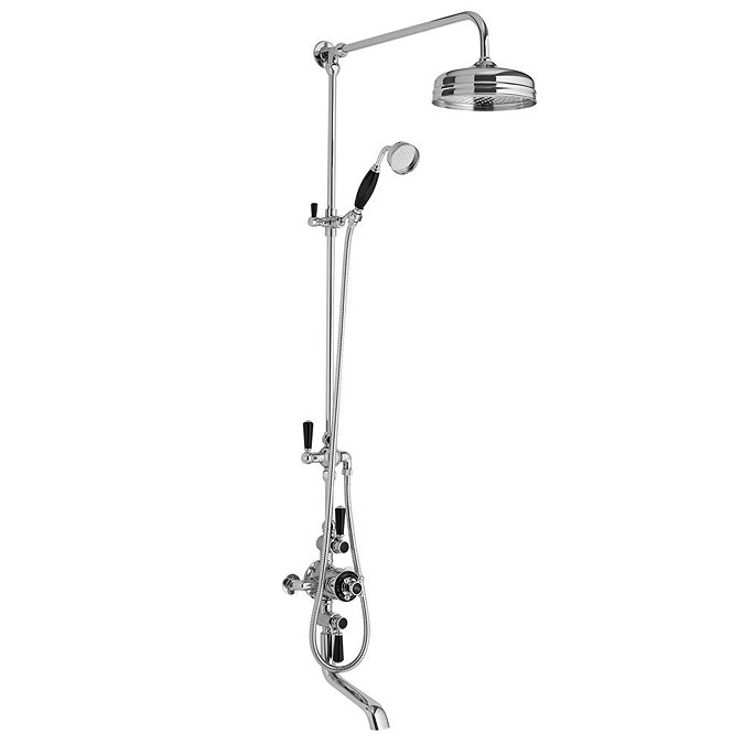 Hudson Reed Topaz Black Triple Thermostatic Shower Valve with Rigid Riser Kit + Bath Spout Large Ima