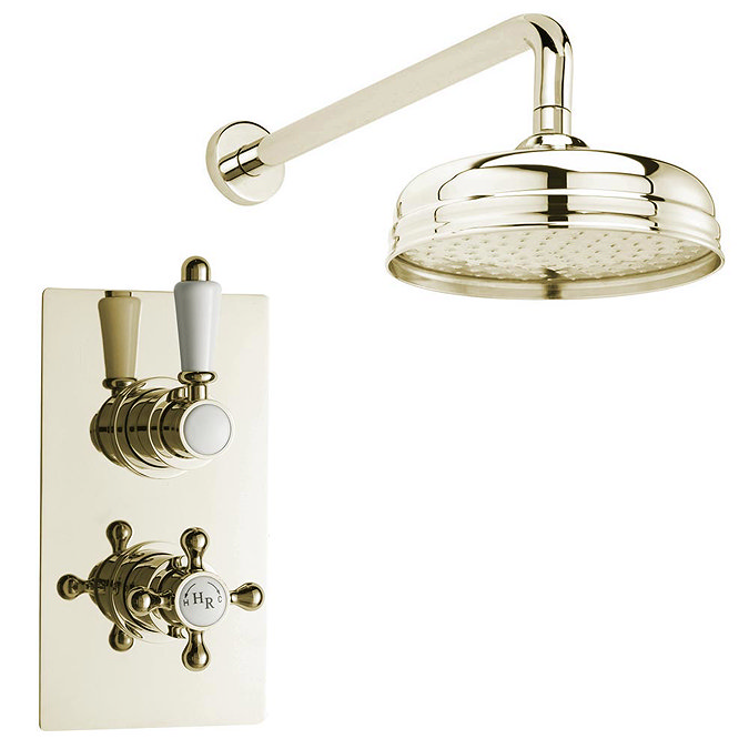 Hudson Reed Traditional Concealed Shower Valve + 8" Fixed Head (Gold) Large Image