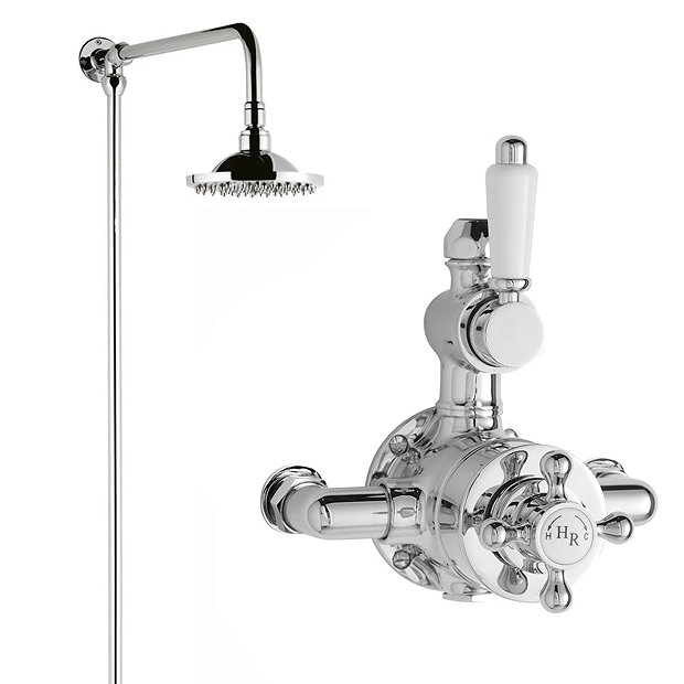 Hudson Reed Traditional Twin Valve with Rigid Riser Kit & Shower Rose - Chrome Large Image