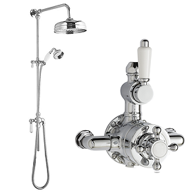 Nuie Twin Shower Valve with Victorian Grand Rigid Riser Kit - Chrome