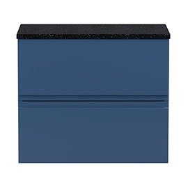 Hudson Reed Urban 600mm Satin Blue Vanity Unit - Wall Hung 2 Drawer Unit with Black Worktop Medium I