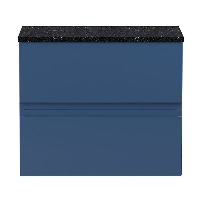 Hudson Reed Urban 600mm Satin Blue Vanity Unit - Wall Hung 2 Drawer Unit with Black Worktop Large Im