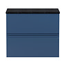 Hudson Reed Urban 600mm Satin Blue Vanity Unit - Wall Hung 2 Drawer Unit with Black Worktop Large Im