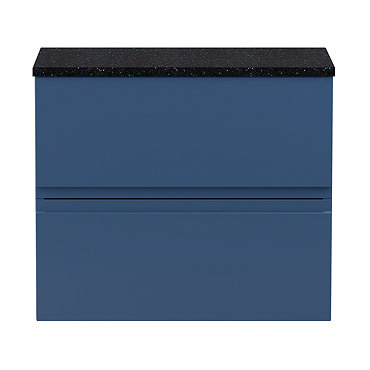 Hudson Reed Urban 600mm Satin Blue Vanity Unit - Wall Hung 2 Drawer Unit with Black Worktop  Profile