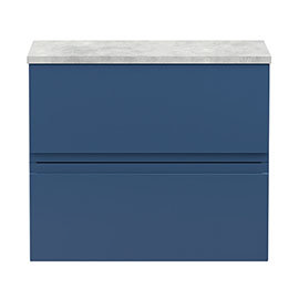 Hudson Reed Urban 600mm Satin Blue Vanity Unit - Wall Hung 2 Drawer Unit with Grey Worktop Medium Im