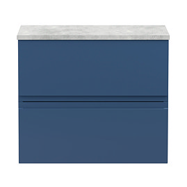 Hudson Reed Urban 600mm Satin Blue Vanity Unit - Wall Hung 2 Drawer Unit with Grey Worktop Large Ima