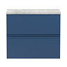 Hudson Reed Urban 600mm Satin Blue Vanity Unit - Wall Hung 2 Drawer Unit with Grey Worktop Large Ima