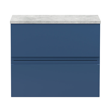 Hudson Reed Urban 600mm Satin Blue Vanity Unit - Wall Hung 2 Drawer Unit with Grey Worktop  Profile 