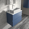 Hudson Reed Urban 600mm Satin Blue Vanity Unit - Wall Hung 2 Drawer Unit with White Worktop  Profile
