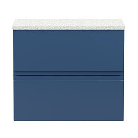 Hudson Reed Urban 600mm Satin Blue Vanity Unit - Wall Hung 2 Drawer Unit with White Worktop Medium I