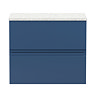 Hudson Reed Urban 600mm Satin Blue Vanity Unit - Wall Hung 2 Drawer Unit with White Worktop Large Im