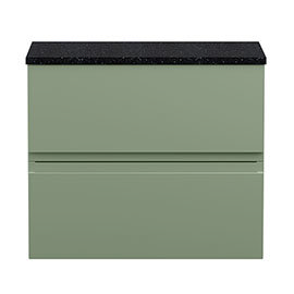 Hudson Reed Urban 600mm Satin Green Vanity Unit - Wall Hung 2 Drawer Unit with Black Worktop Medium 