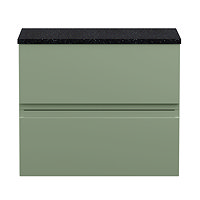 Hudson Reed Urban 600mm Satin Green Vanity Unit - Wall Hung 2 Drawer Unit with Black Worktop Large I